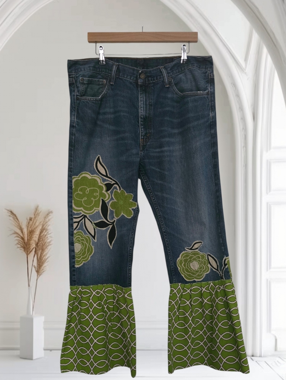 Upcycled Vintage Levi's 505 Patchwork Jeans, Size 38 - Picture 2 of 7